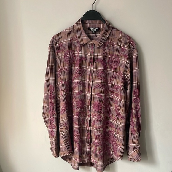 Johnny Was Workshop Button Up Plaid Embroidered Shirt - Picture 4 of 11